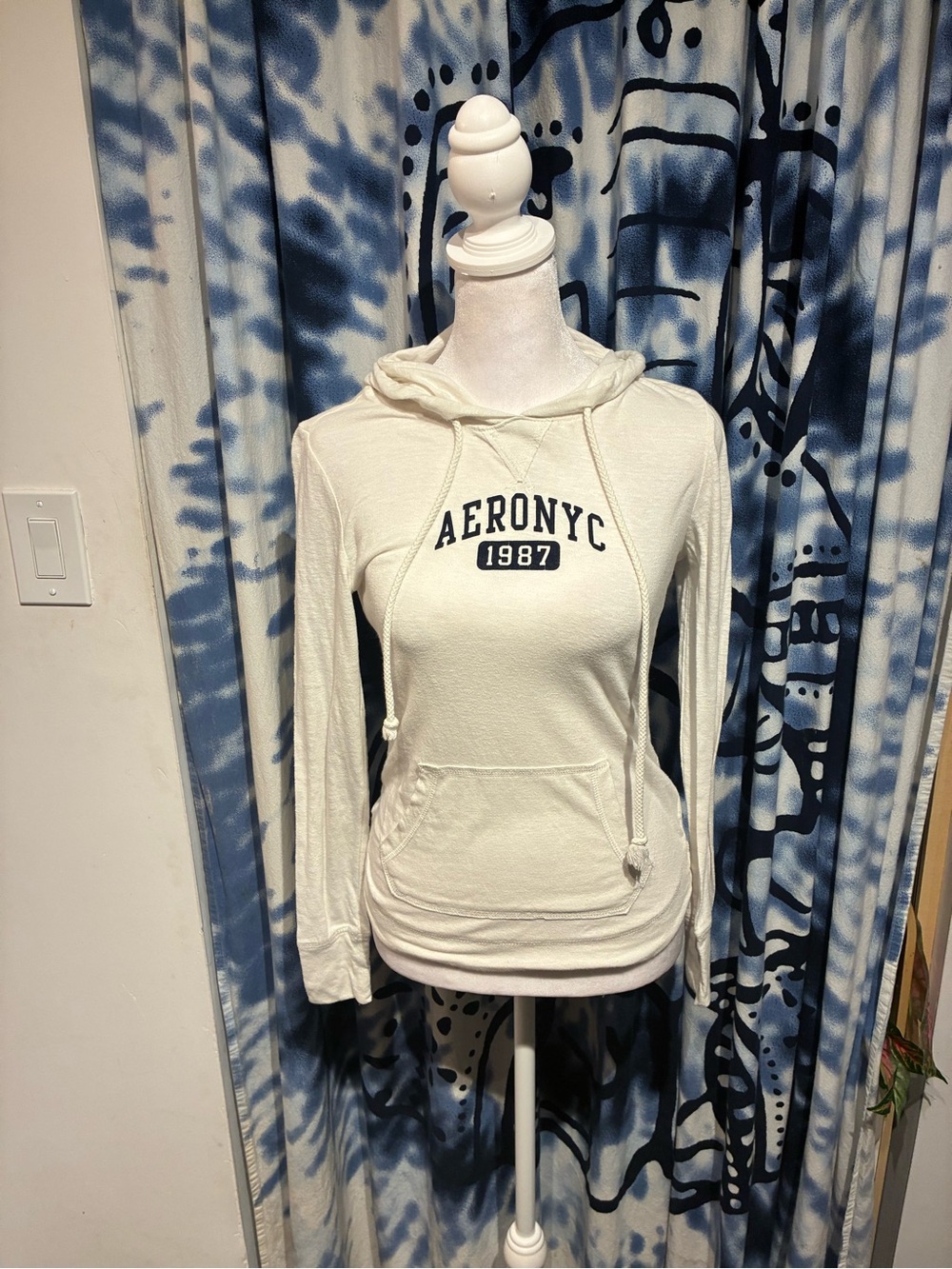 Aeropostale Cream Long Sleeve Hoodie with Navy Logo